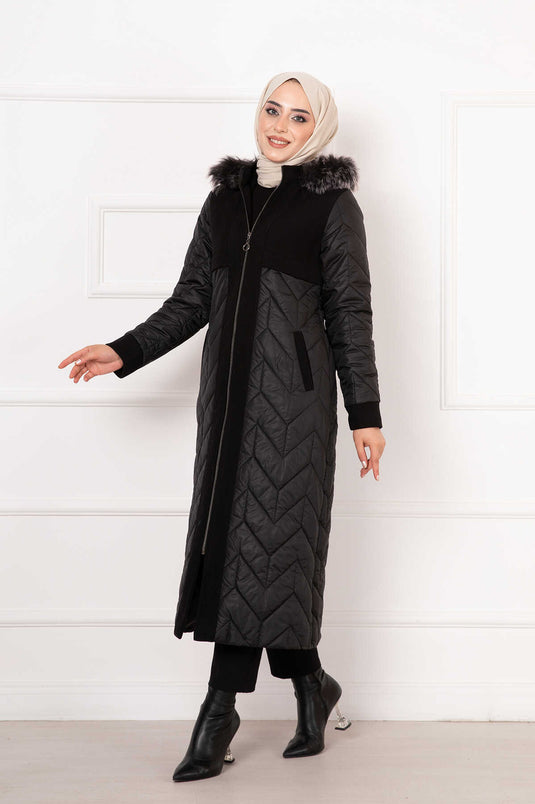 Manteau Matelassé Doublé Noir