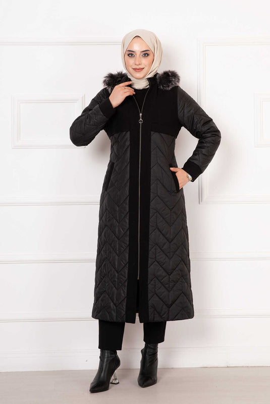 Manteau Matelassé Doublé Noir