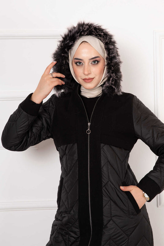 Manteau Matelassé Doublé Noir