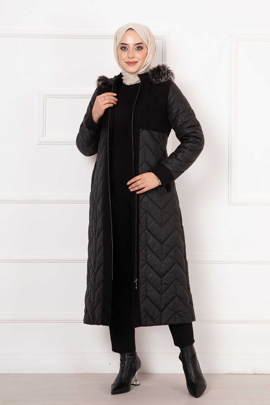 Manteau Matelassé Doublé Noir