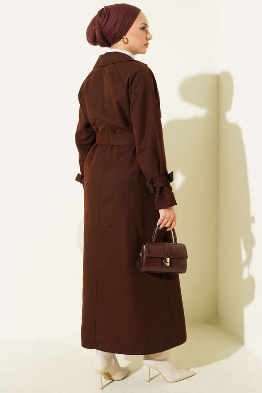 Trench-coat doublé et ceinturé, marron foncé