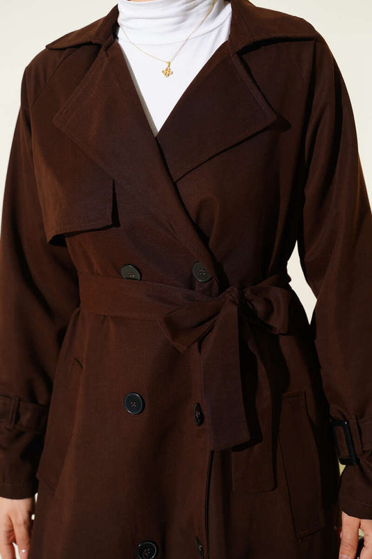 Trench-coat doublé et ceinturé, marron foncé