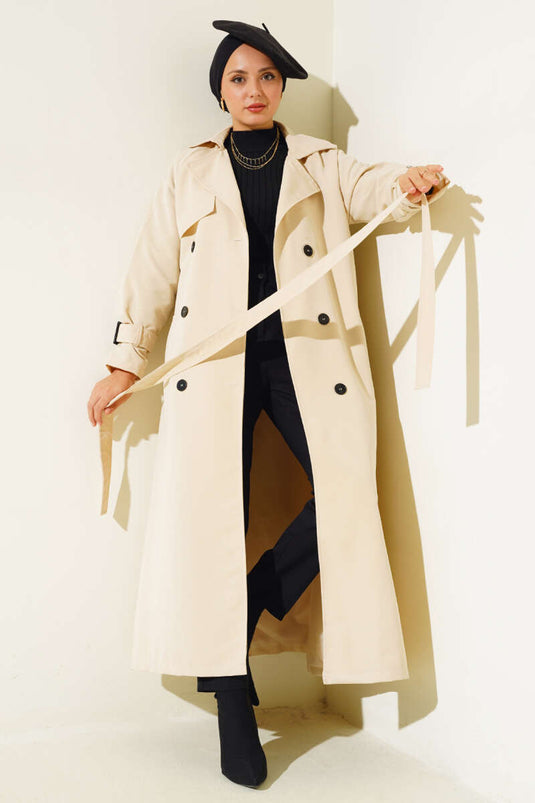 Beige Gefütterter Gürtel-Trenchcoat