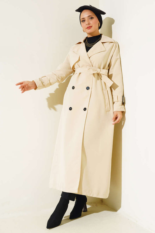 Gefütterter Trenchcoat mit Gürtel Beige