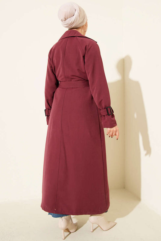İçi Astarlı Kuşaklı Trençkot Bordo