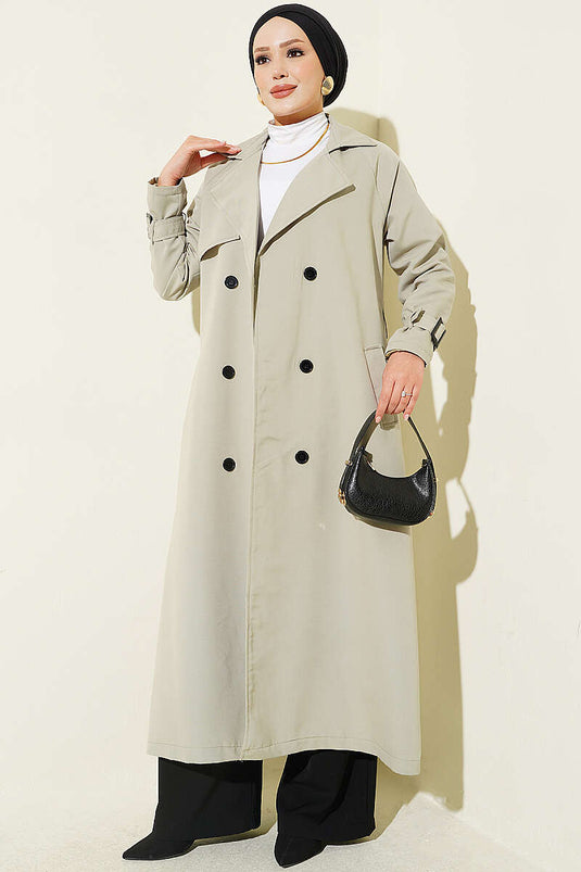 Trench-Coat Doublé Avec Ceinture En Vert Sauge
