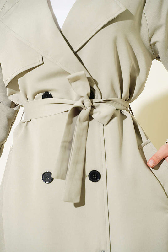 Trench-Coat Doublé Avec Ceinture En Vert Sauge