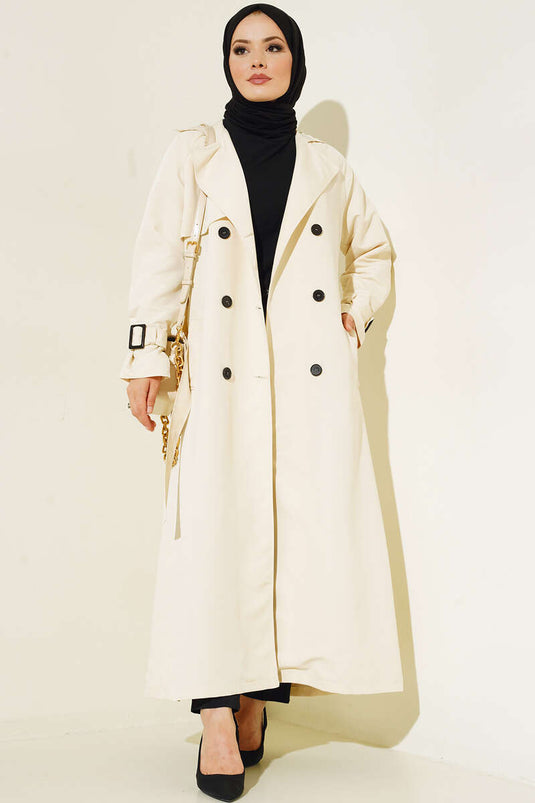 Gefütterter Trenchcoat mit Gürtel Ecru