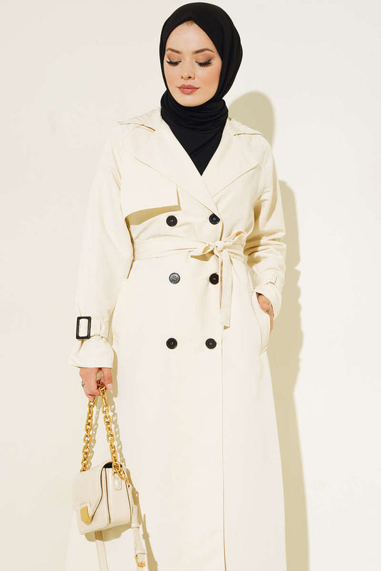 Lined Belted Trench Coat Ecru