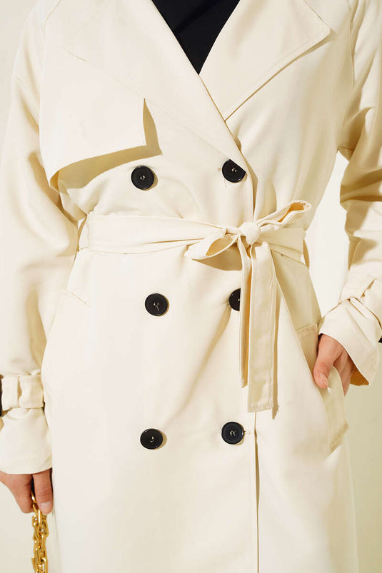 Lined Belted Trench Coat Ecru