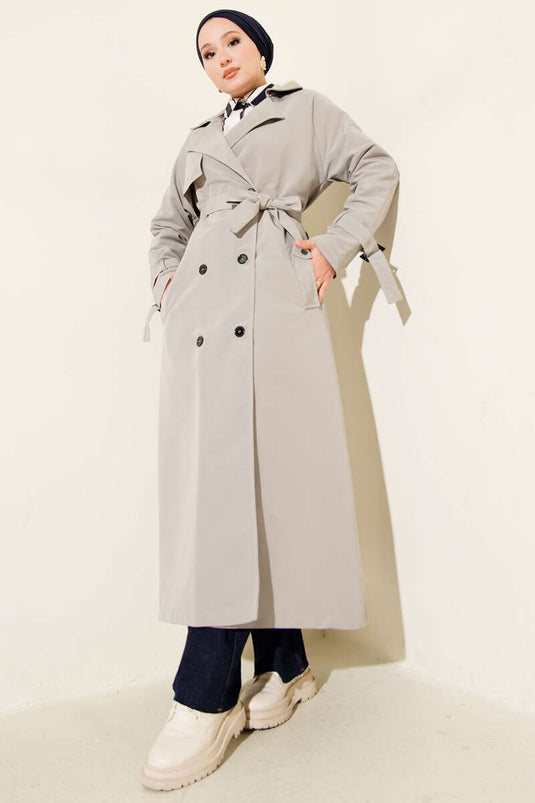 Trench-coat doublé et ceinturé, gris
