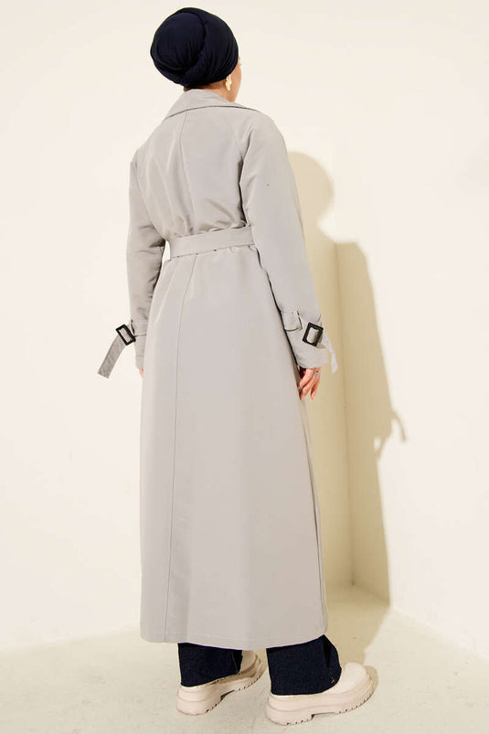 Trench-coat doublé et ceinturé, gris
