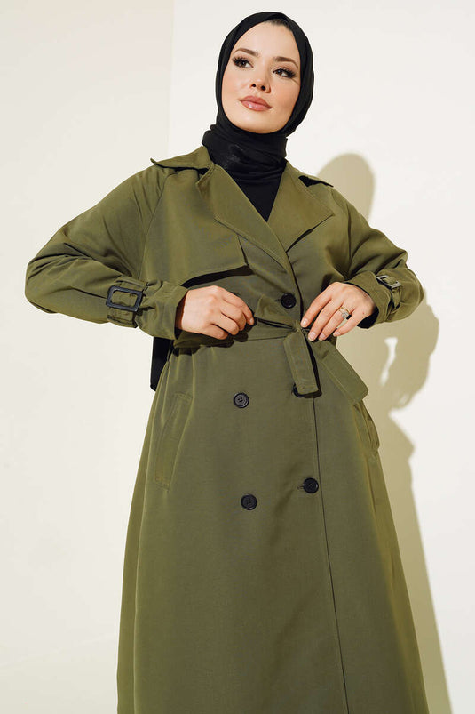 Lined Belted Trench Coat Khaki