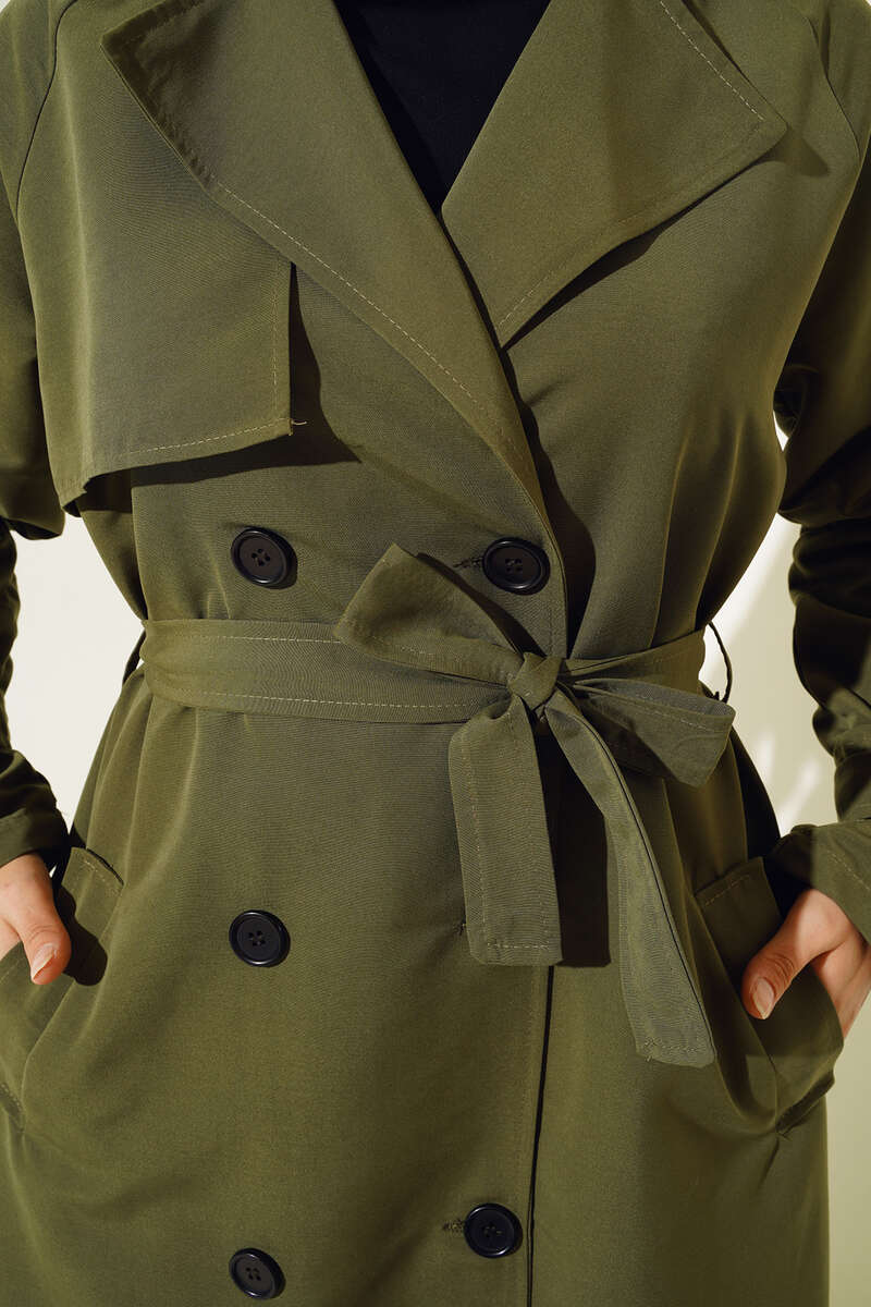 Lined Belted Trench Coat Khaki