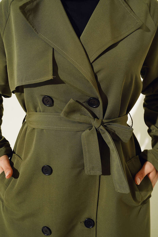 Lined Belted Trench Coat Khaki