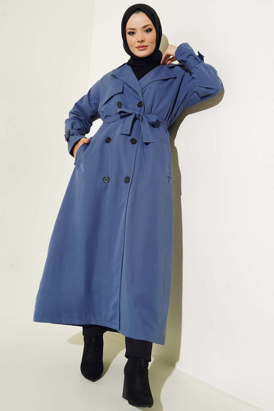 Trench-Coat Ceinturé Doublé Indigo