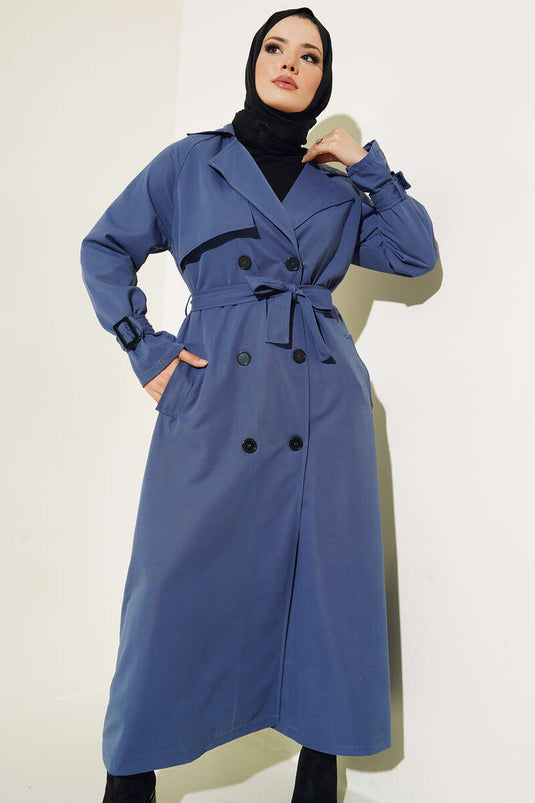 Trench-Coat Ceinturé Doublé Indigo