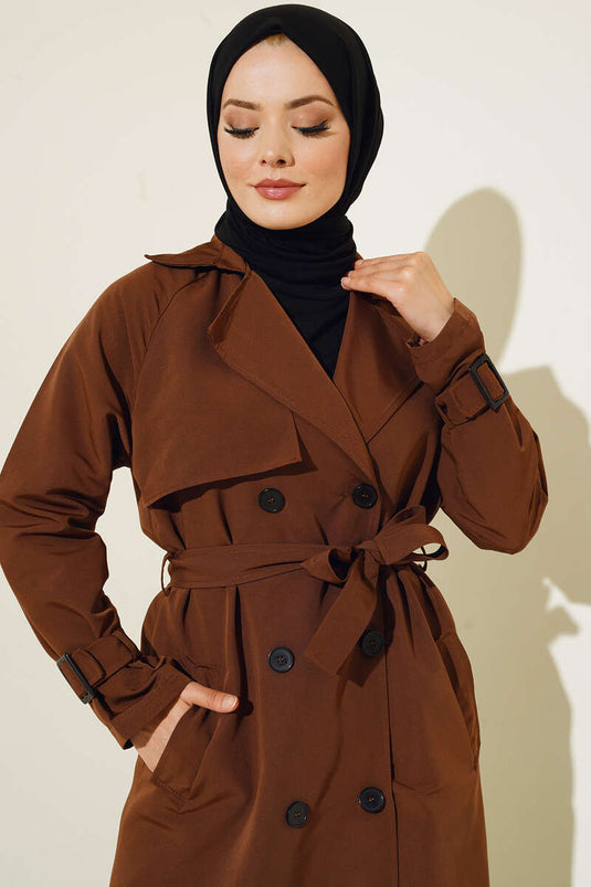 Gevoerde trenchcoat met riem, bruin