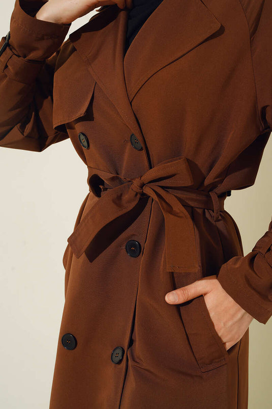 Gevoerde trenchcoat met riem, bruin