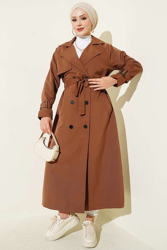 Trench-Coat Doublé Avec Ceinture En Marron Châtaigne