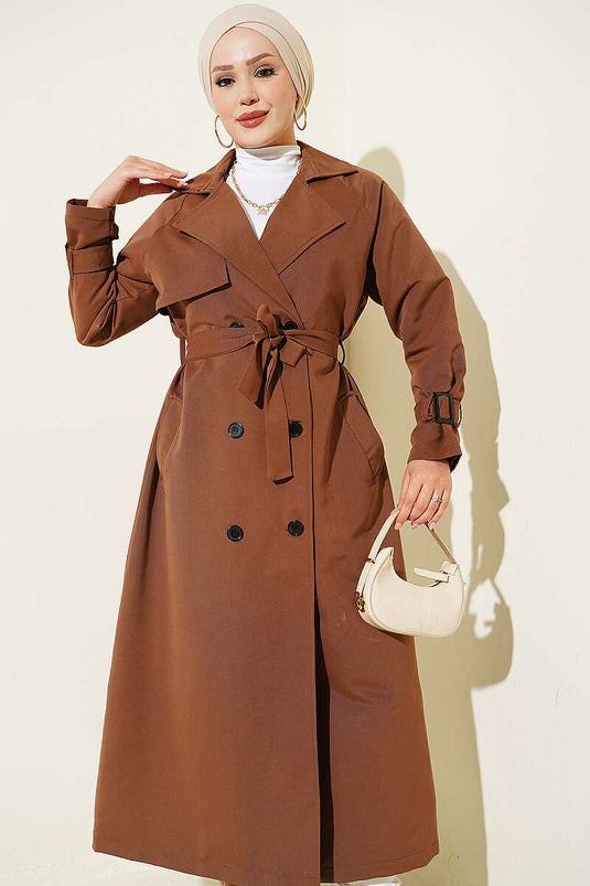 Trench-Coat Doublé Avec Ceinture En Marron Châtaigne