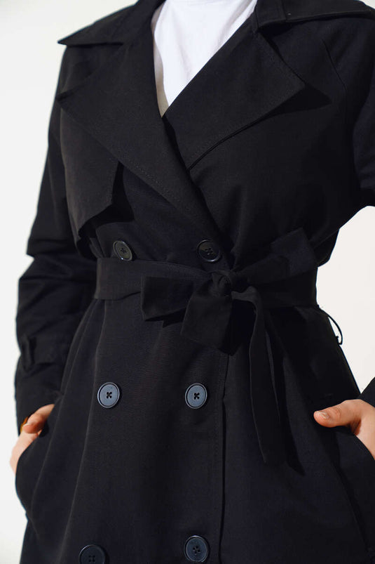 Lined Belted Trench Coat Black