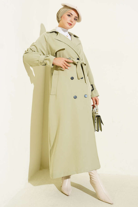 Lined Belted Trench Coat in Aqua Green