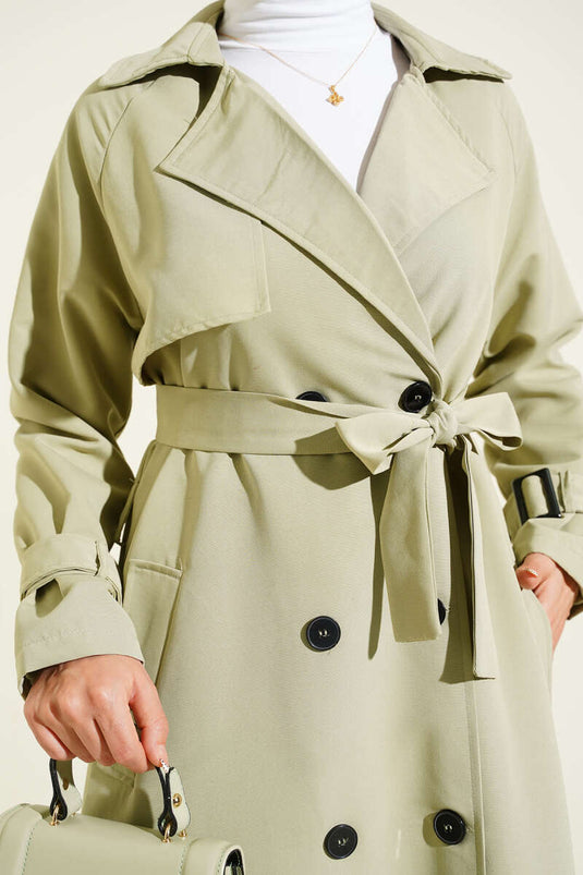 Lined Belted Trench Coat in Aqua Green
