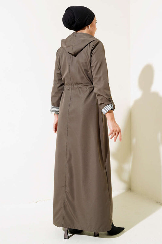 Binnen Gestreepte Taille Tunnel Trenchcoat Khaki