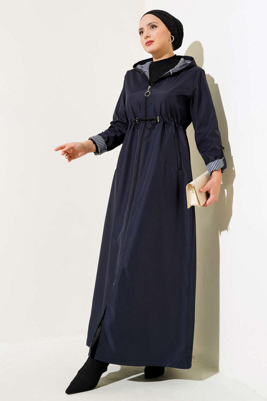 Trench con tunnel interno in vita a righe Blu navy