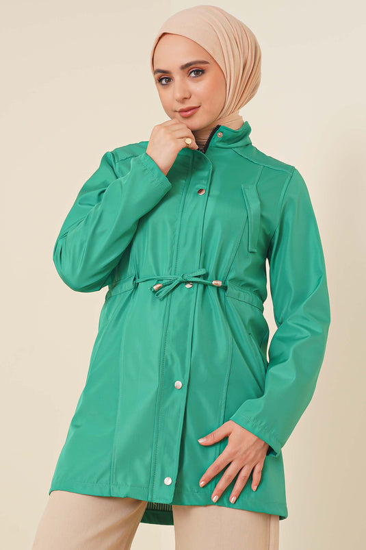 Trench-coat rayé à l'intérieur à taille froncée vert