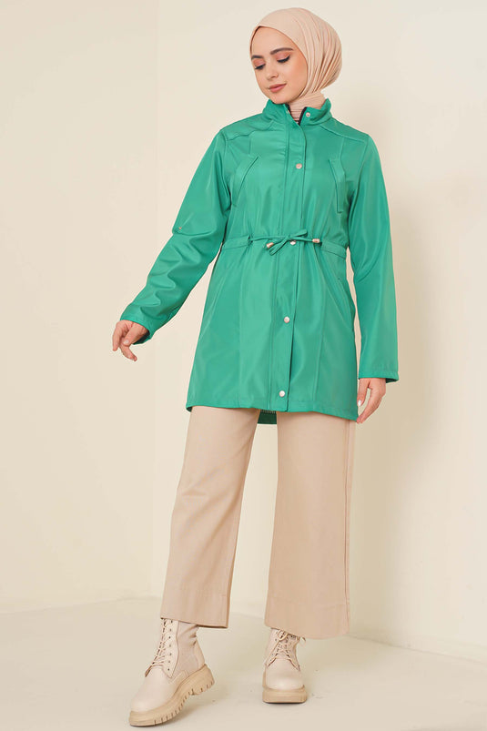 Trench-coat rayé à l'intérieur à taille froncée vert