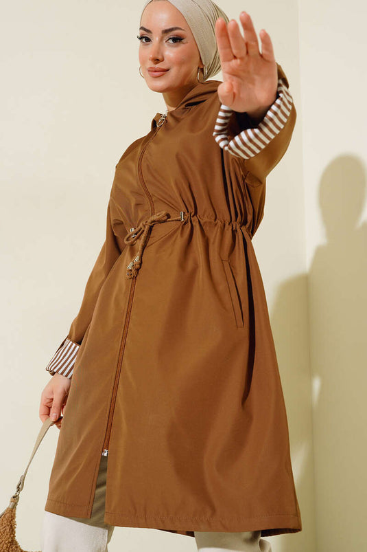 Innen gestreifter Trenchcoat Tan