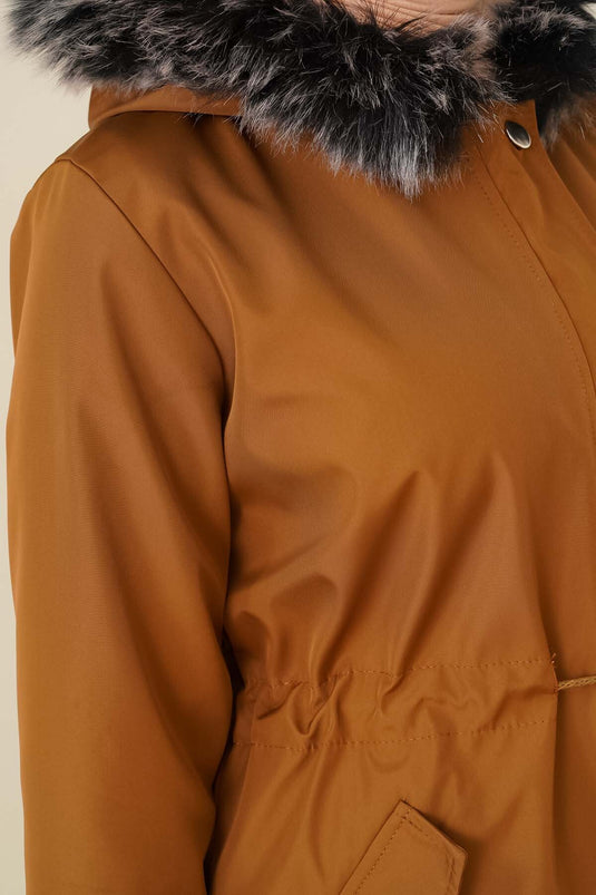 Manteau court doublé de fourrure Tan