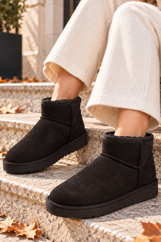 Schwarze Kunstleder-Stiefeletten Mit Plüschfutter