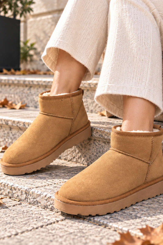 Synthetische Wildlederstiefel Mit Plüschfutter In Taupe