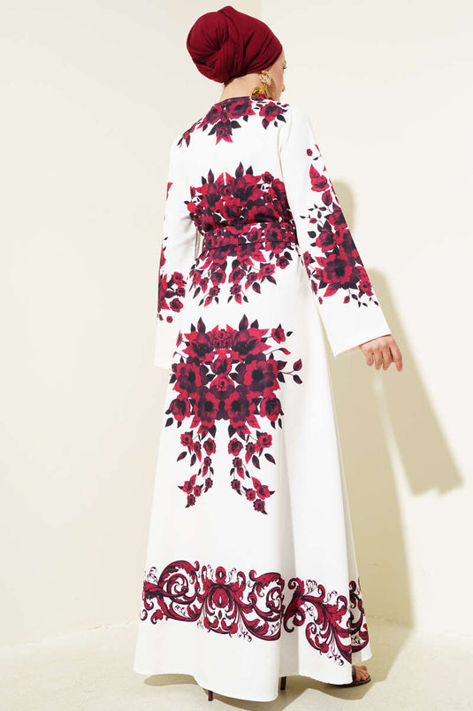 فستان بحزام بمظهر الملابس الداخلية، لون عنابي