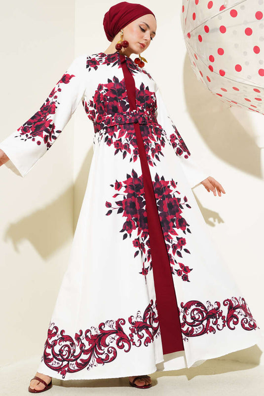 Underwear-Look Belted Dress, Burgundy