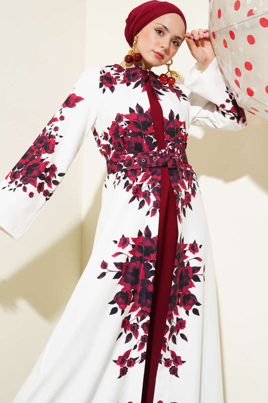 فستان بحزام بمظهر الملابس الداخلية، لون عنابي