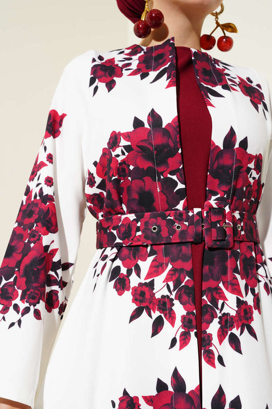 Underwear-Look Belted Dress, Burgundy