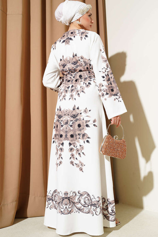 فستان بحزام بمظهر الملابس الداخلية، بني