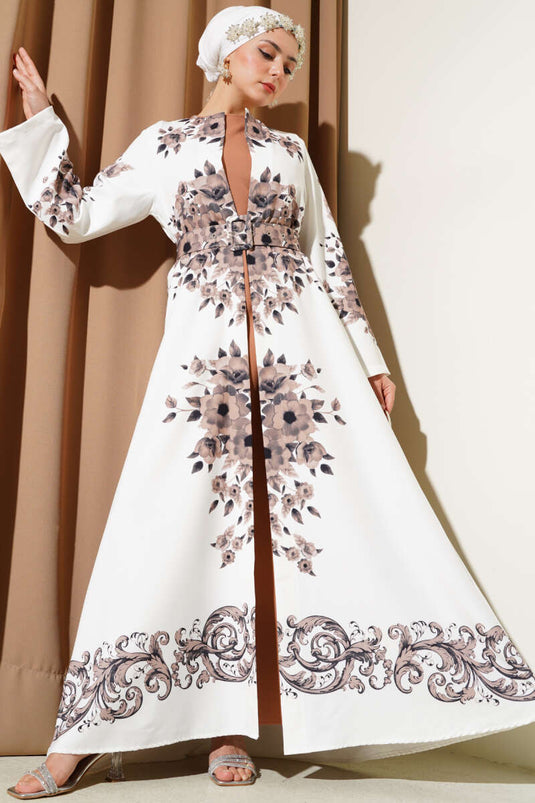 فستان بحزام بمظهر الملابس الداخلية، بني