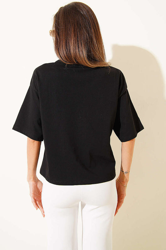 Pin Printed Basic T-shirt Black