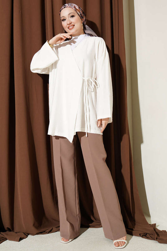 Tie-Waist Kimono Ecru
