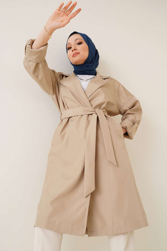 Trench-Coat Ceinturé à Deux Boutons Beige