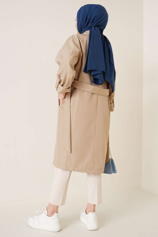 Trench-Coat Ceinturé à Deux Boutons Beige