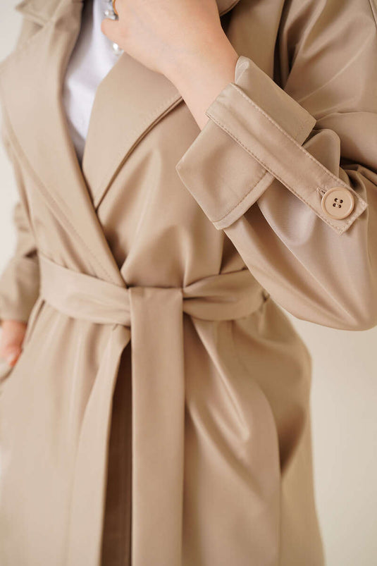 Trench-Coat Ceinturé à Deux Boutons Beige