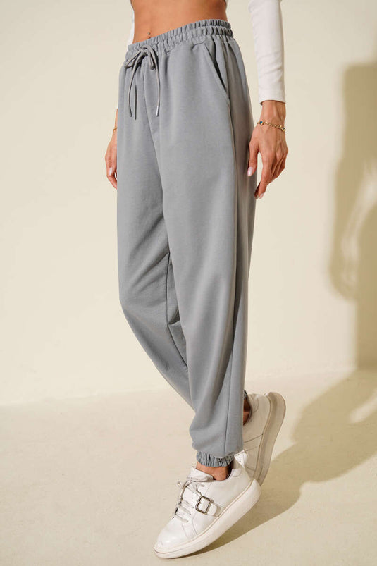 İki İp Paça Lastikli Jogger Pantolon Kayrak Grisi
