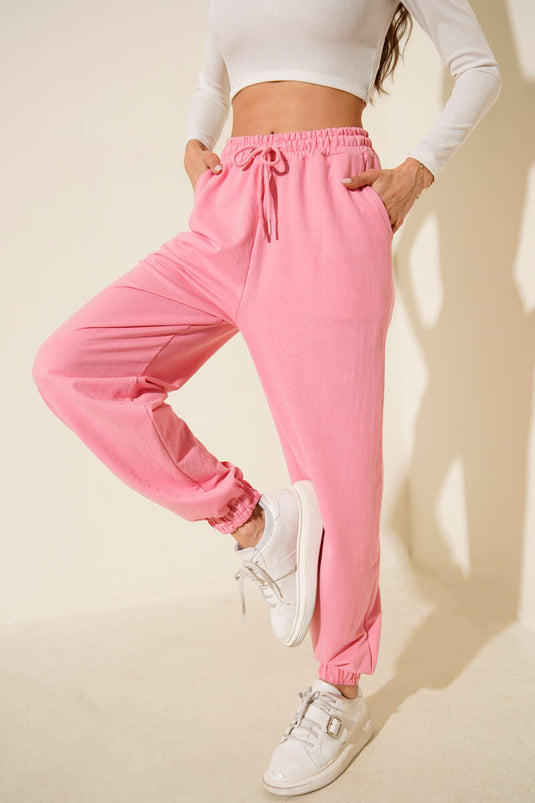 İki İp Paça Lastikli Jogger Pantolon Pembe