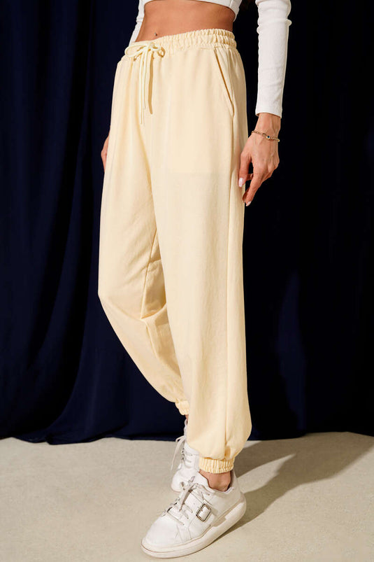 İki İp Paça Lastikli Jogger Pantolon Sarı